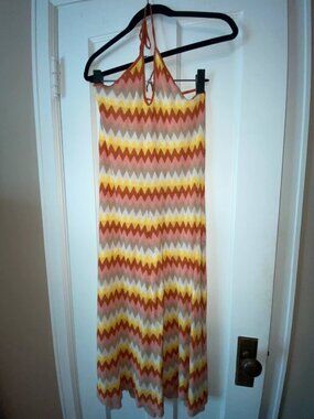 Womens size large chevron halter midi dress open back lush